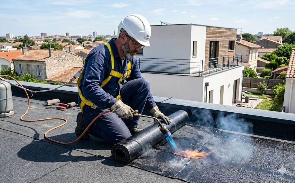 Étanchéité bicouche bitumineuse au chalumeau gaz par Medétanch à Bordeaux
