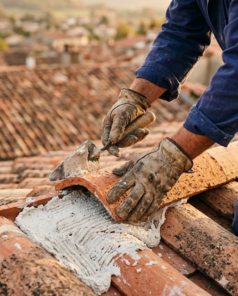 Détail technique d'une pose de tuile canal — savoir-faire artisan